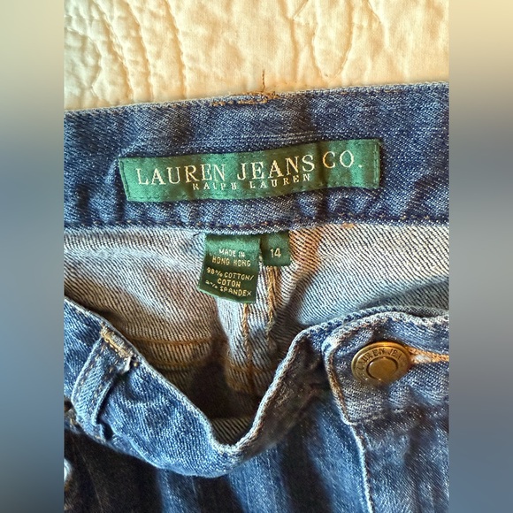 Ralph Lauren Elegant Dark Blue Flare Jeans with embroidered legs. size 14 - Picture 2 of 8